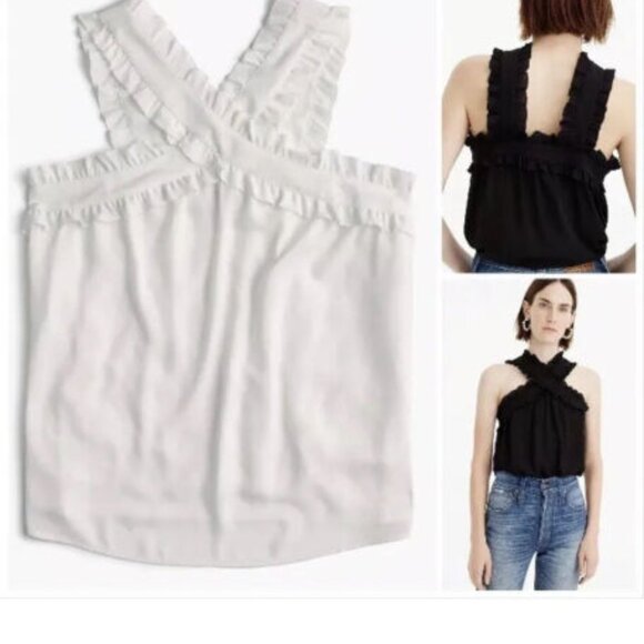 J. Crew Tops - J. Crew TALL Criss-Cross Halter Style Ruffle Top in‎ Ivory